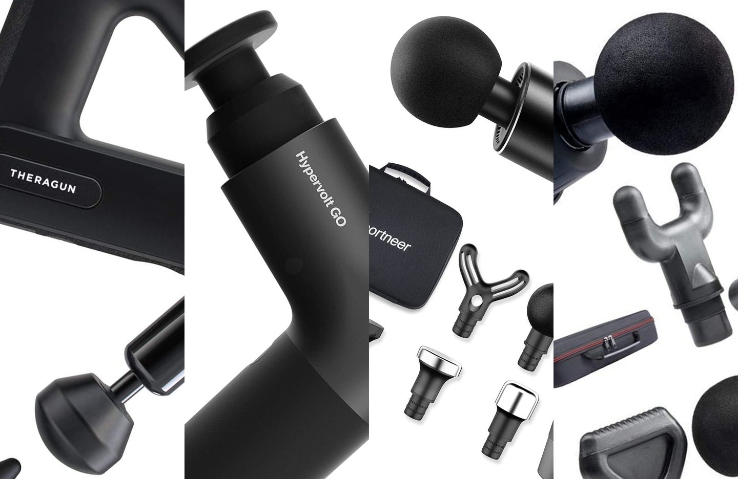 A lineup of the best percussion massagers on a white background
