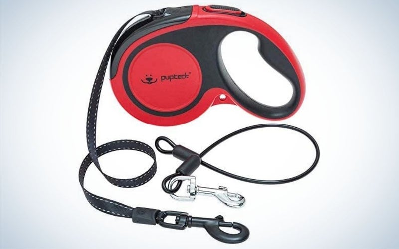 PUPTECK Retractable Dog Leash with Anti-Chewing Steel Wire is the best for chewers.
