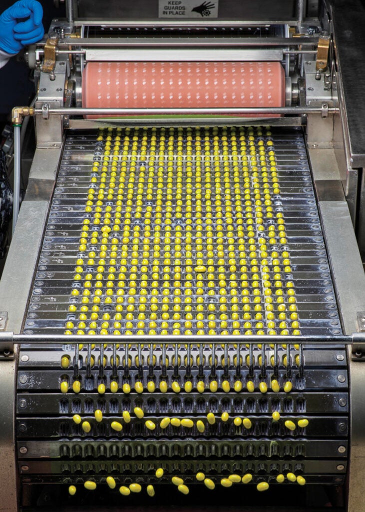 Logo printer running through yellow jelly beans