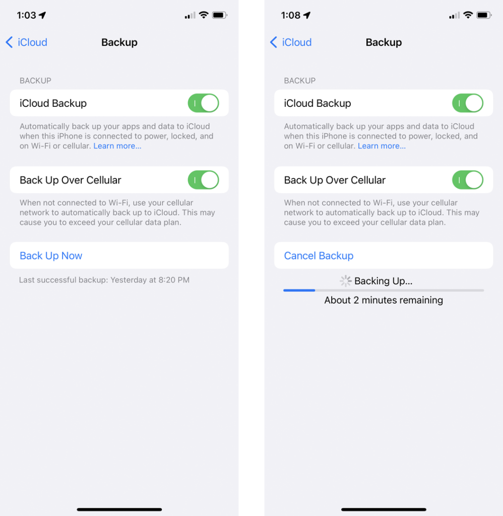 Screenshot how to backup your iPhone process