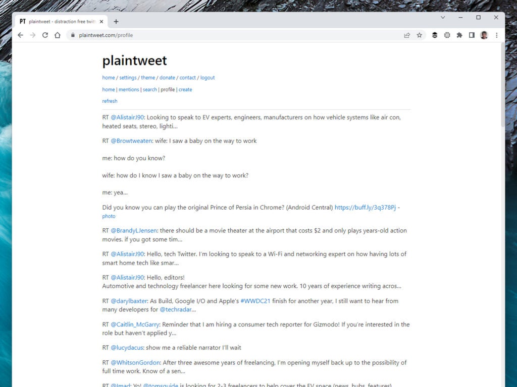 The Plaintweet user interface.