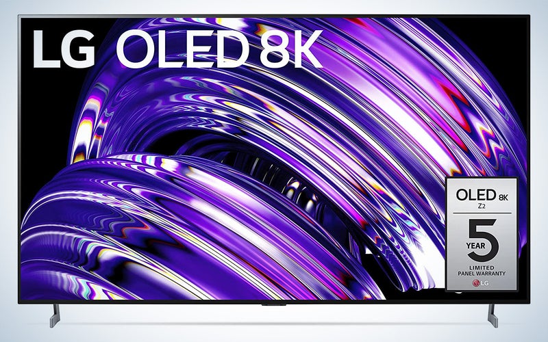 LG Z2 8K OLED TV with a purple colorful graphic on the screen