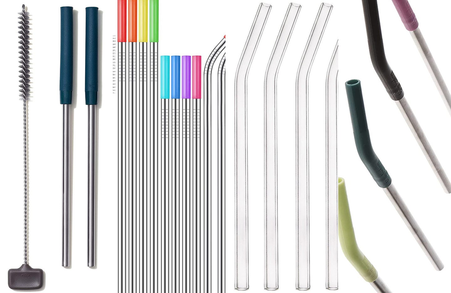 A lineup of the best reusable straws on a white background