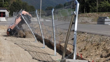 Watch this race track fence undergo a Formula One crash test 