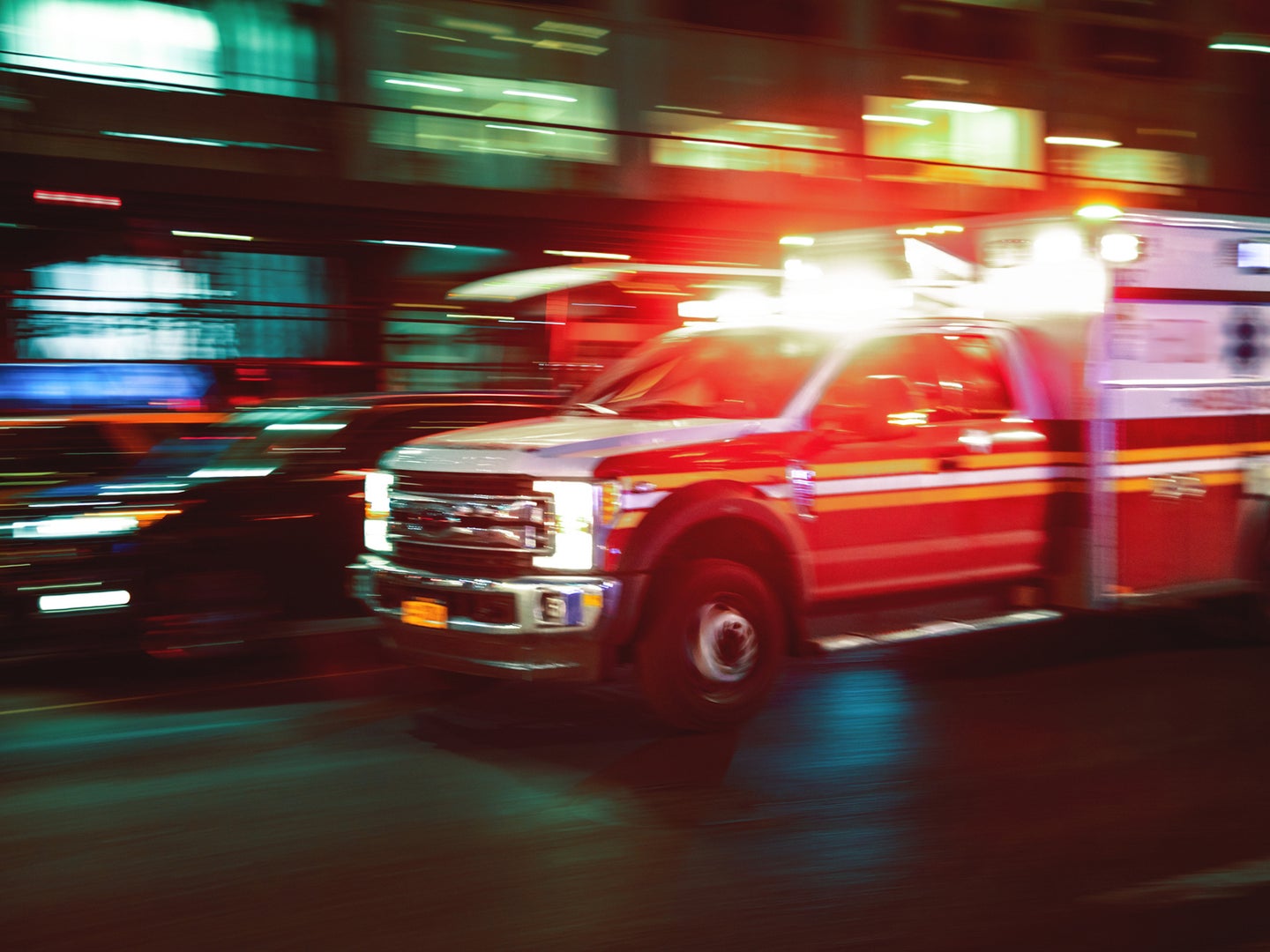 Blurry photo of an ambulance.