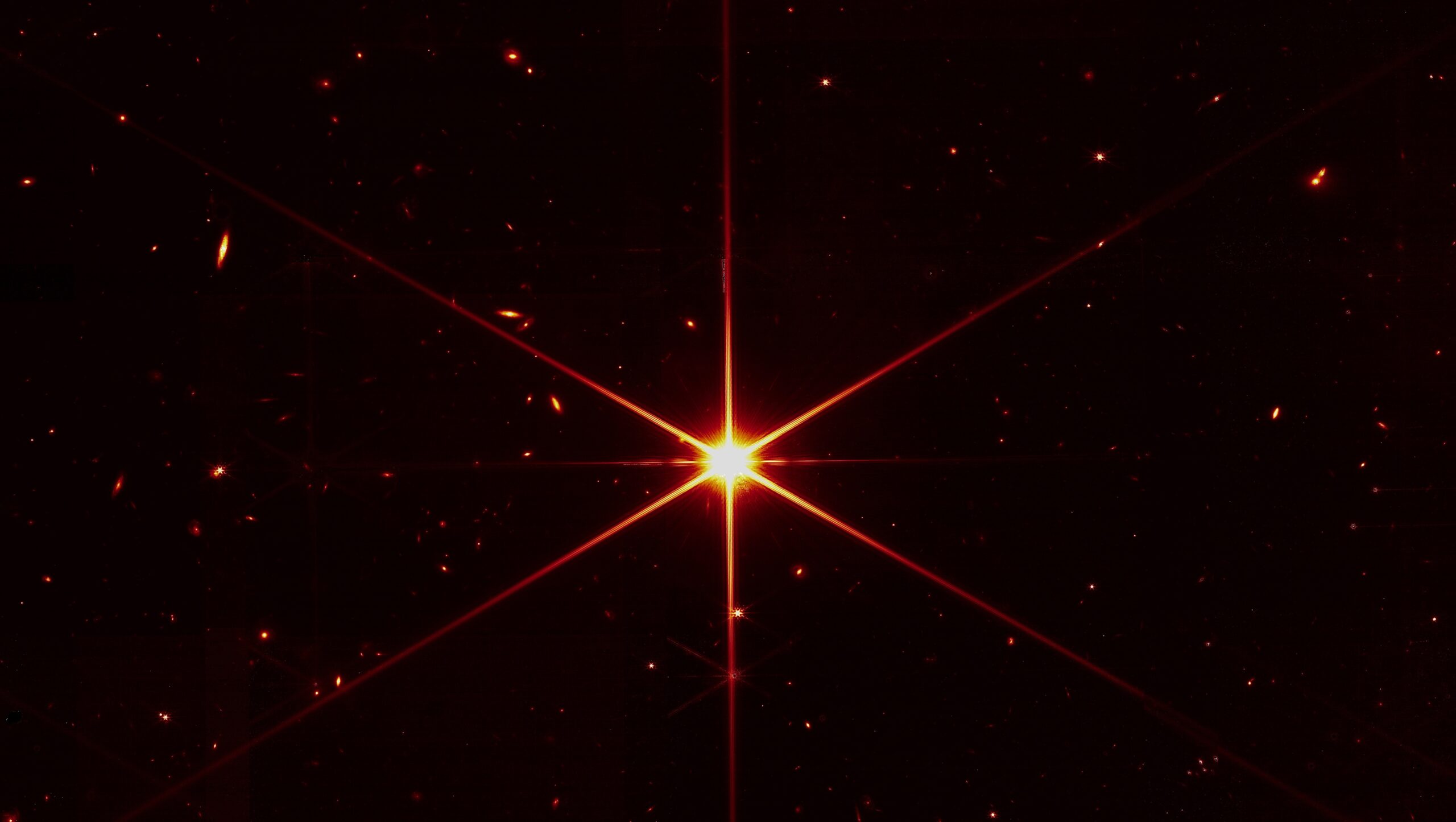 A fully aligned James Webb Space Telescope captures a glorious image of a star