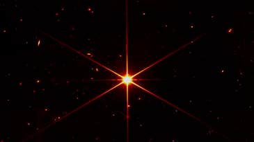 A fully aligned James Webb Space Telescope captures a glorious image of a star