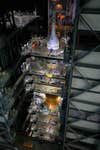 NASA SLS rocket parts separated on a giant hydraulic lift