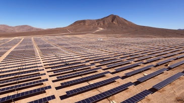 Rows of solar panels in the Chilean desert.