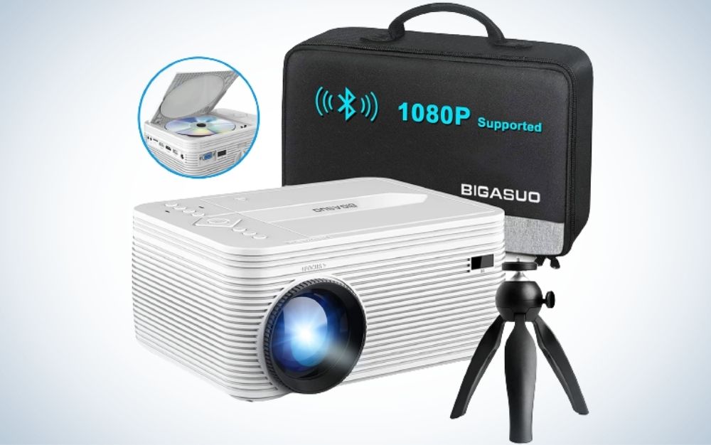 BIGASUO Upgrade HD Bluetooth Projector is the best projector under 200 with a DVD player.