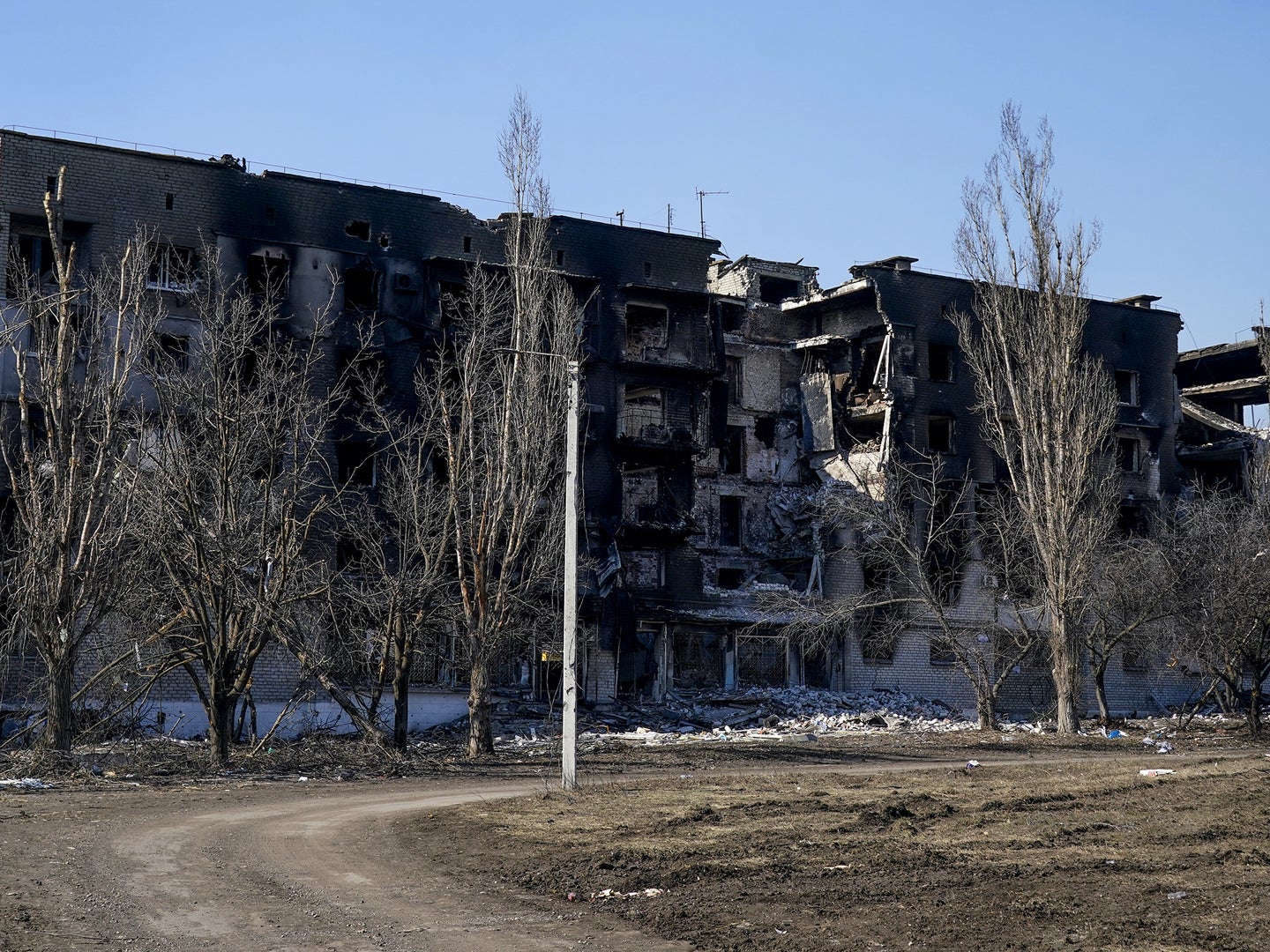 Destroyed buildings in the Ukrainian city of Mariupol.