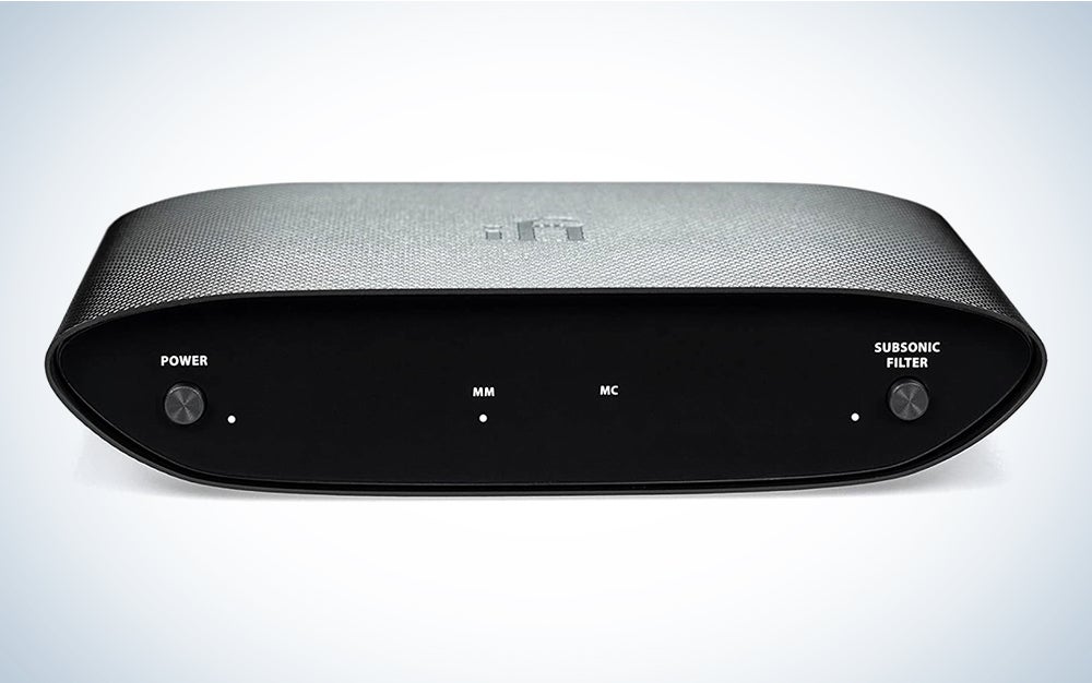 Curvy black iFi Zen Air entry-level phono preamp with subsonic filter button