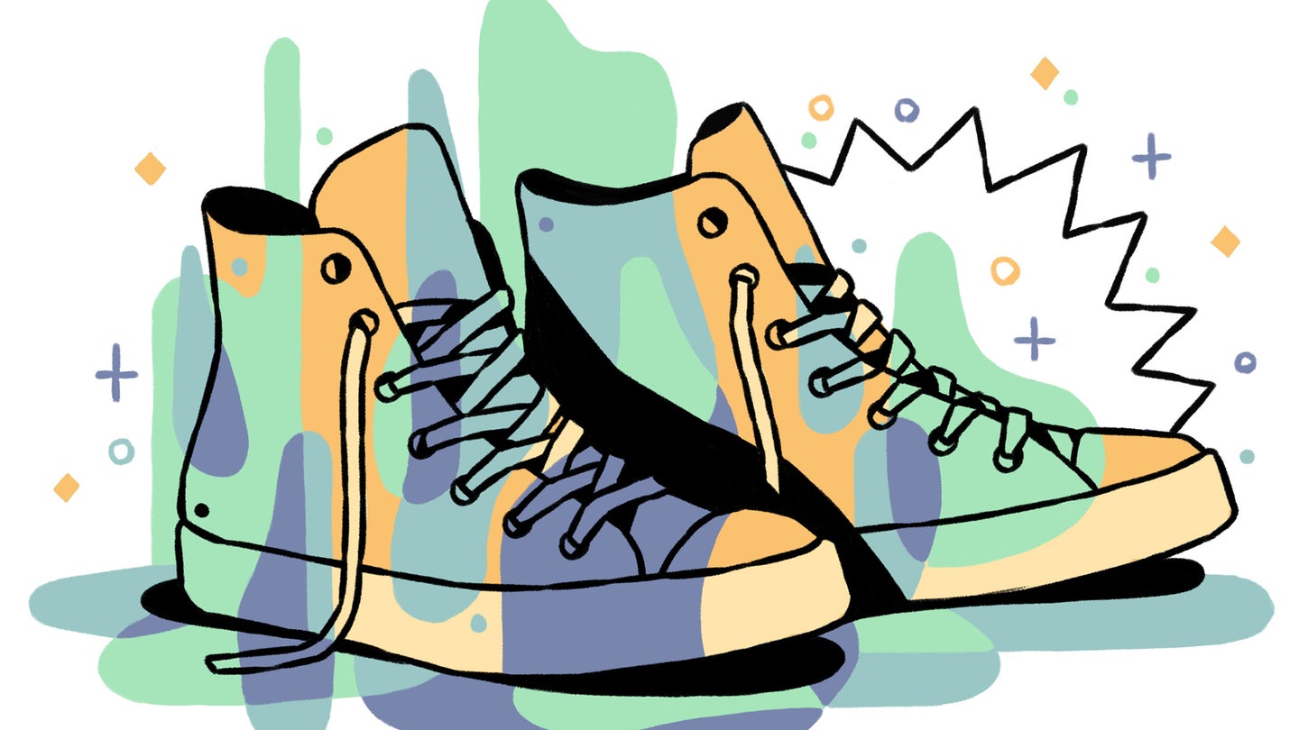 An illustration of sneakers stained with unremovable substance.