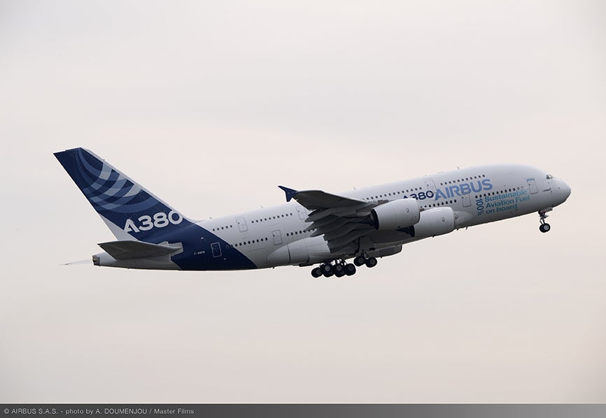 The Airbus A380 used in the tests.