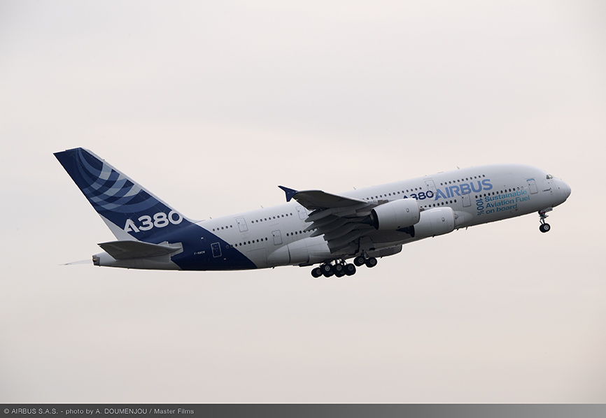 Airbus just flew its biggest plane yet using sustainable aviation fuel