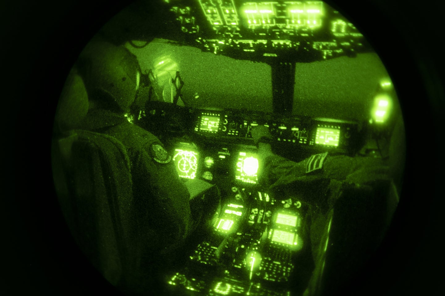 Night vision goggles in use on a C-17 aircraft in Hawaii in February.