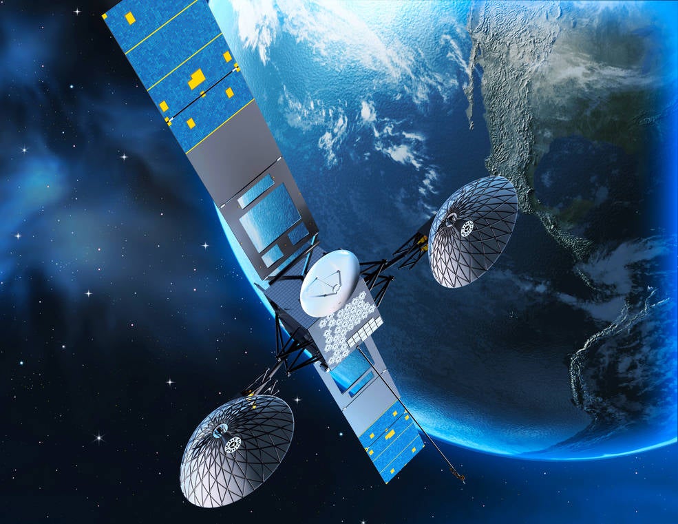 rendering of a NASA Tracking and Data Relay Satellite (TDRS) in orbi