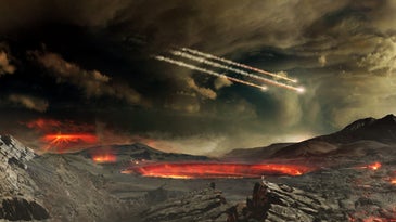 Early meteors impacting Earth.