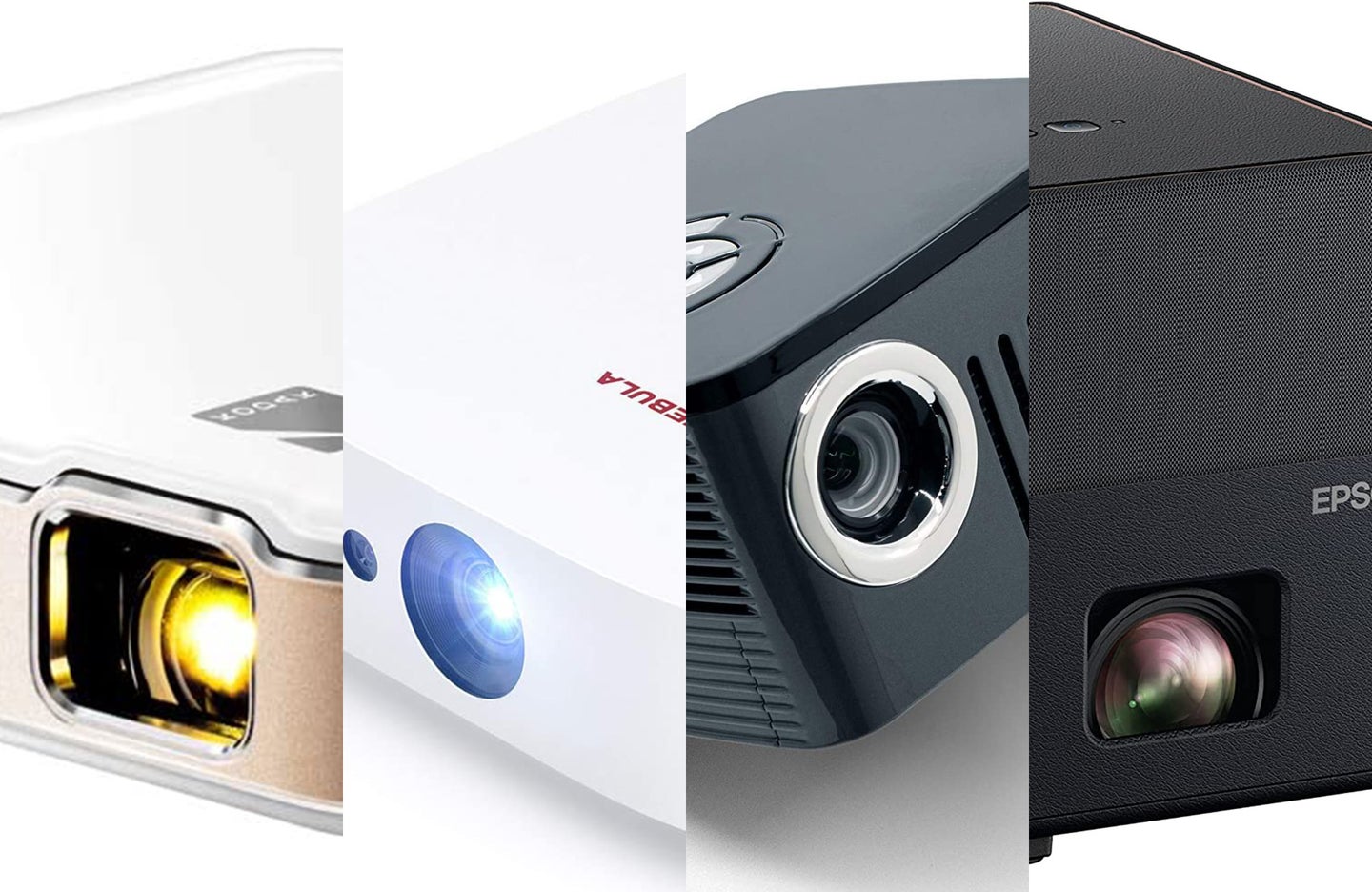 A lineup of the best projectors on a white background