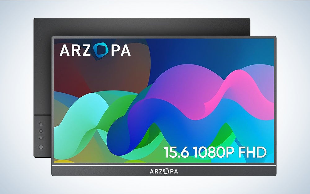 Arzopa Gamut A1 budget portable monitor with colorful graphics on the screen