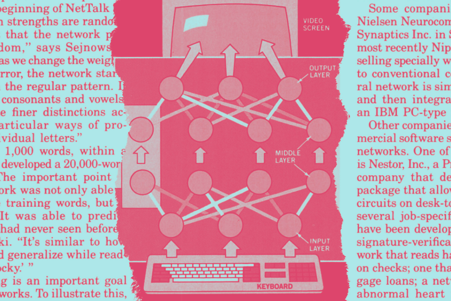 Images from the February 1989 issue of Popular Science from an article on "brain-style" computers.