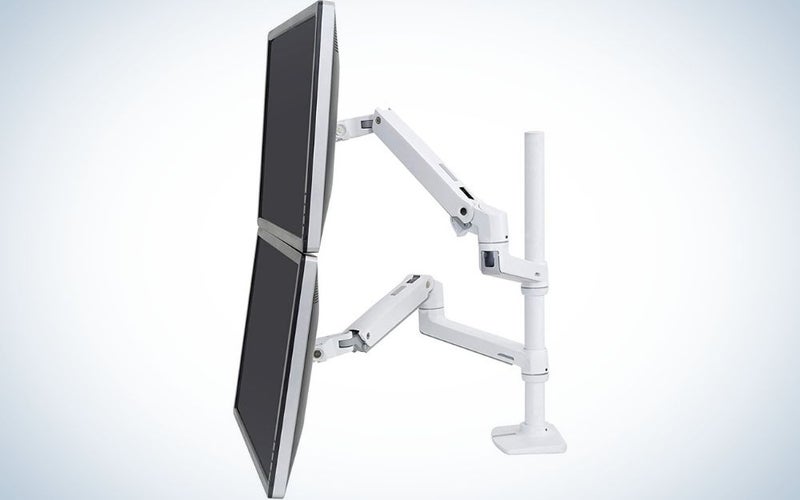 The Ergotron LX Dual Stacking Arm is expensive, but worth it for a high-quality vertical layout.