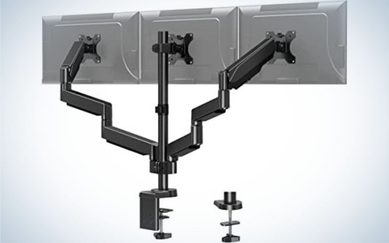 The Mount Pro Triple Monitor Desk Mountâs design balances stability and flexibility.