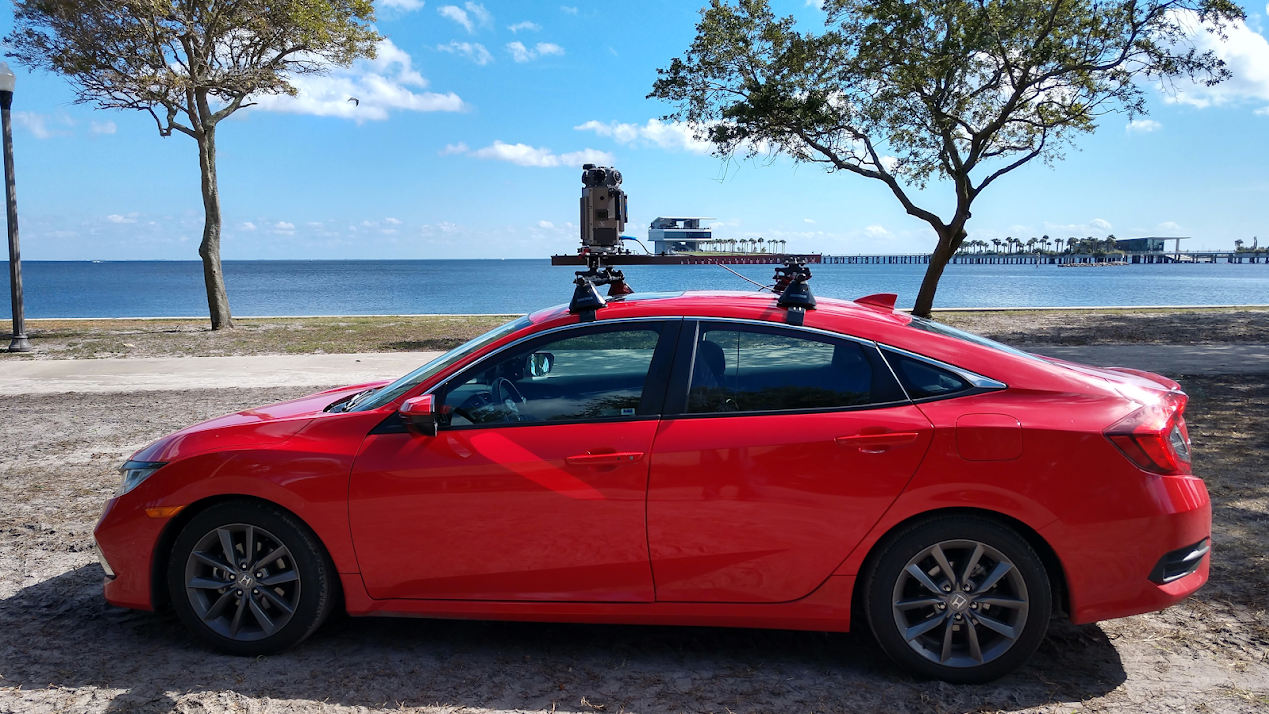 new street view camera prototype mounted on a red car