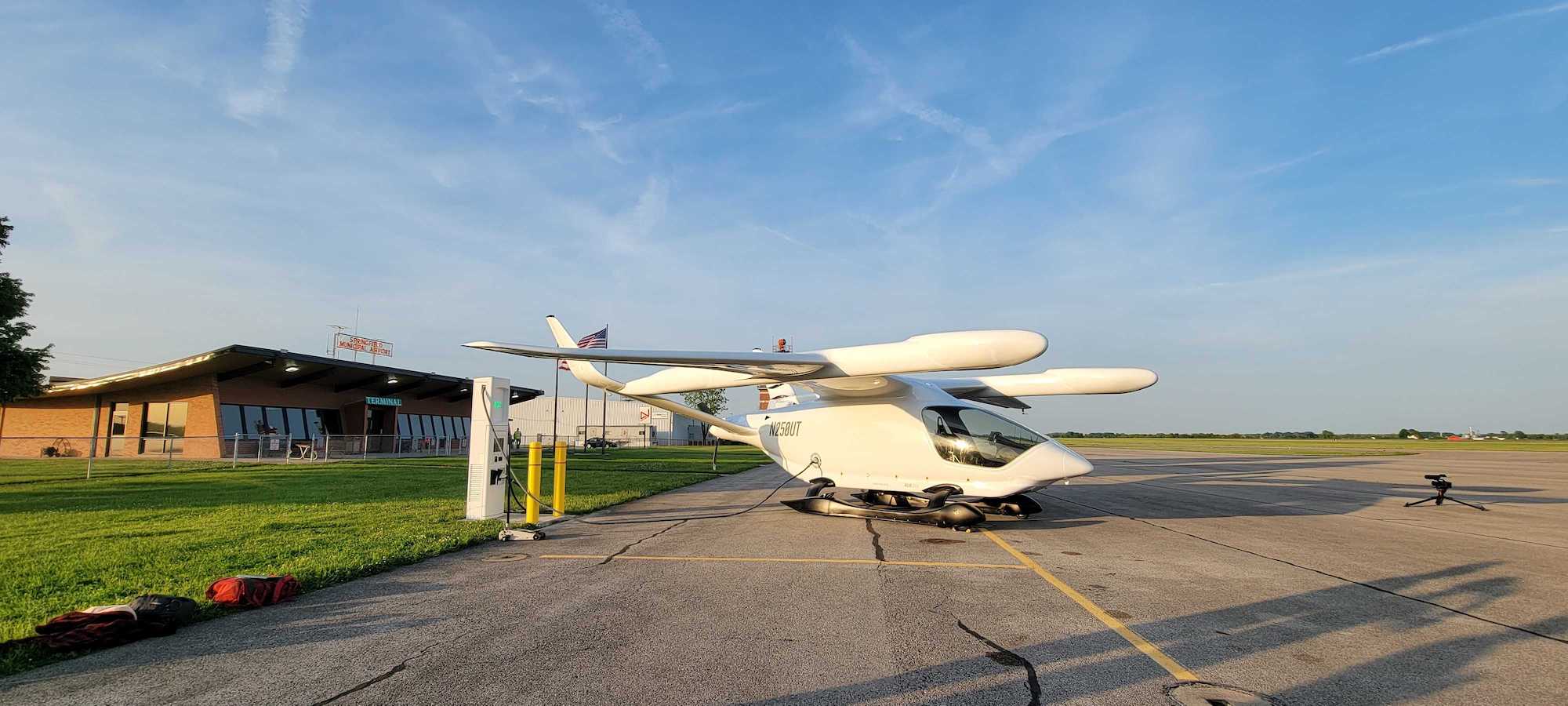 The aircraft plugged into a charger in Springfield, Ohio.