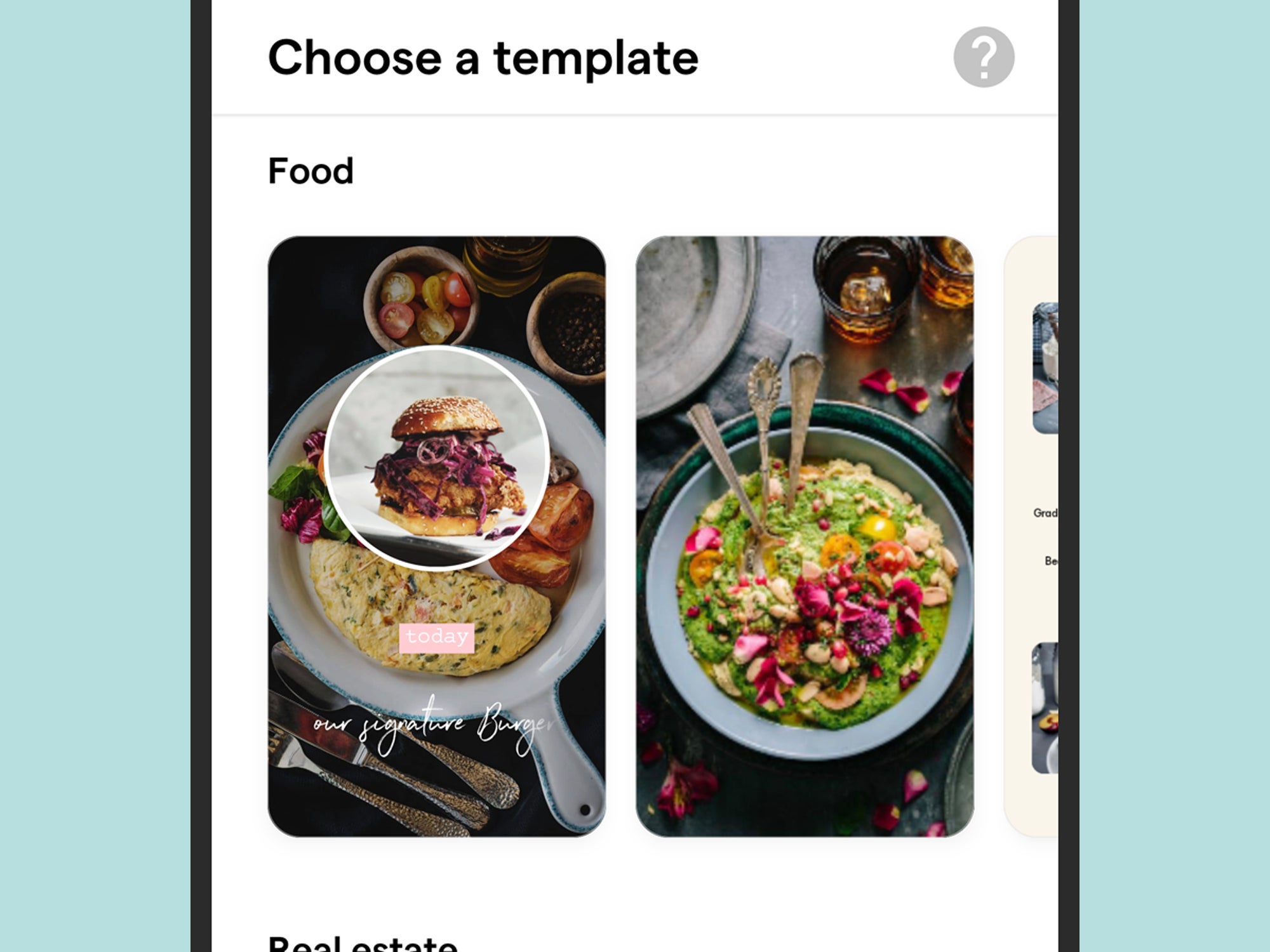 The Instagram story collage template interface in the Mojo app.