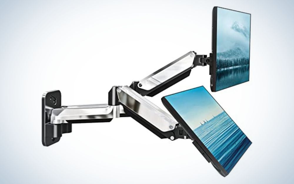 The Mountup Dual Monitor Wall Mount conveys is a more affordable choice if you’re okay installing a more permanent dual monitor setup.