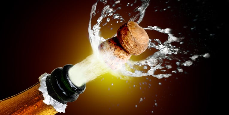Popping a champagne cork creates supersonic shockwaves