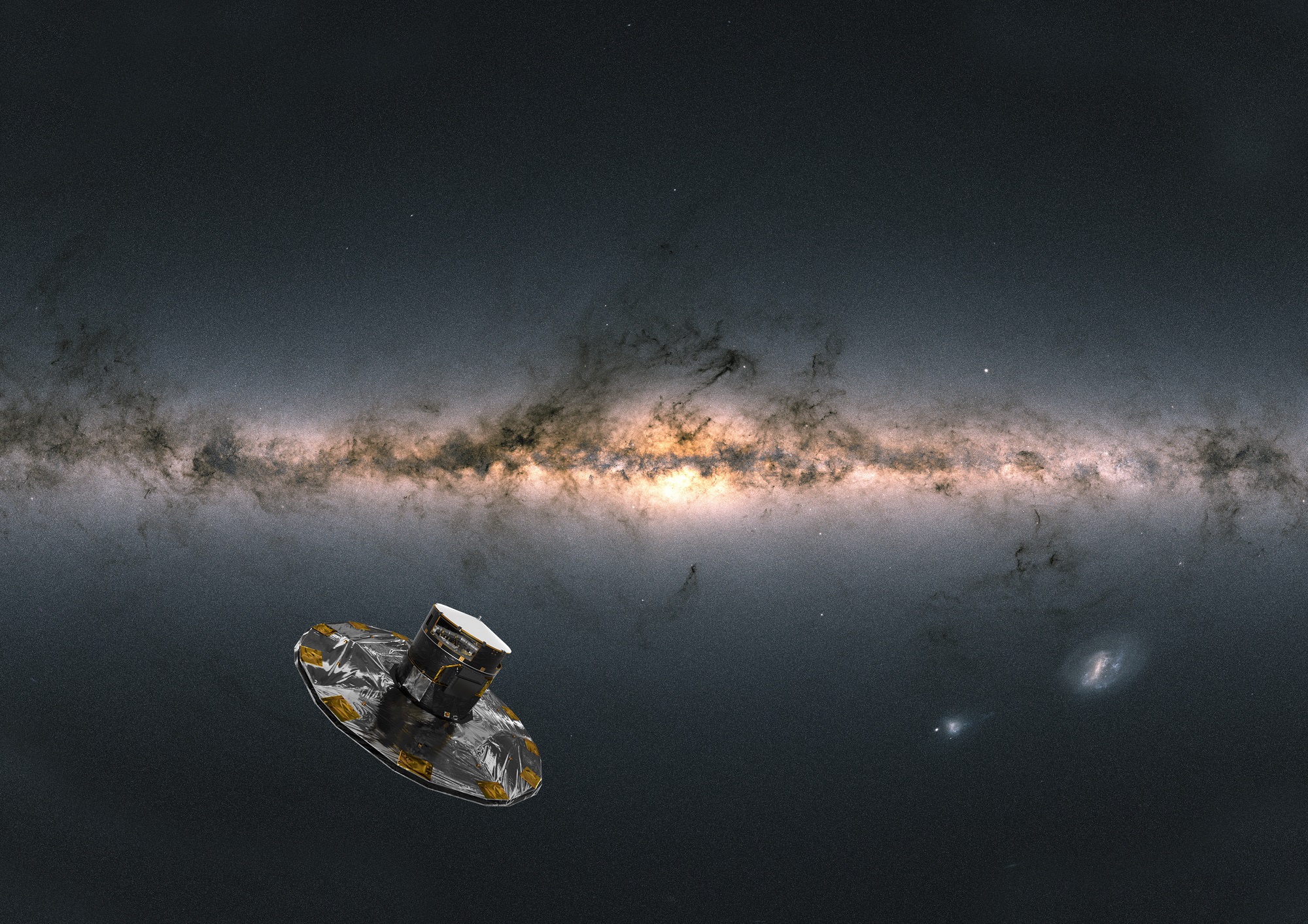 The Gaia space observatory traveling the Milky Way in an artist's rendition