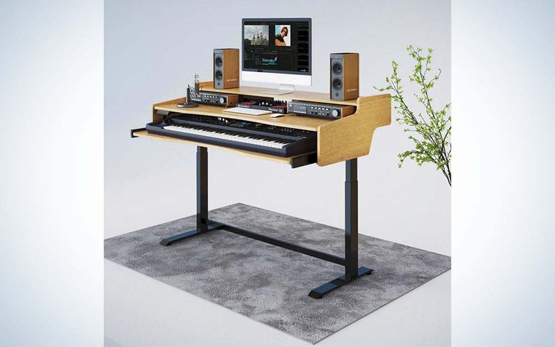 The Flexispot Studio Standing Desk ESD 101 is the best desk for dual monitors for music production.