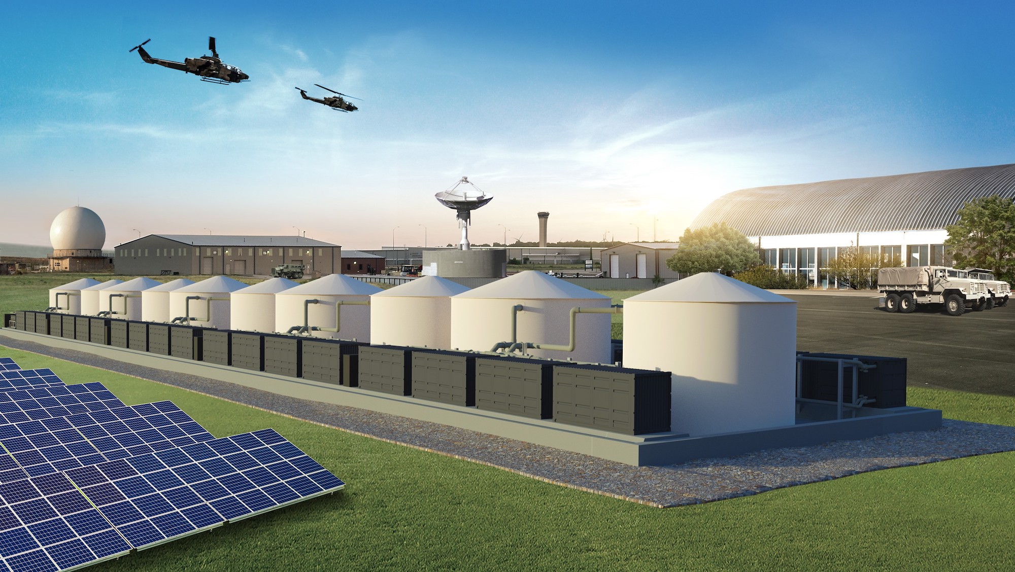 A rendering of a flow battery system.