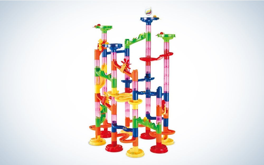 An ELONGDI Marble Run Set on a blue and white background