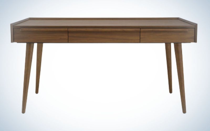 Crate & Barrel Tate Walnut Desk is the best home office desk for dual monitors.