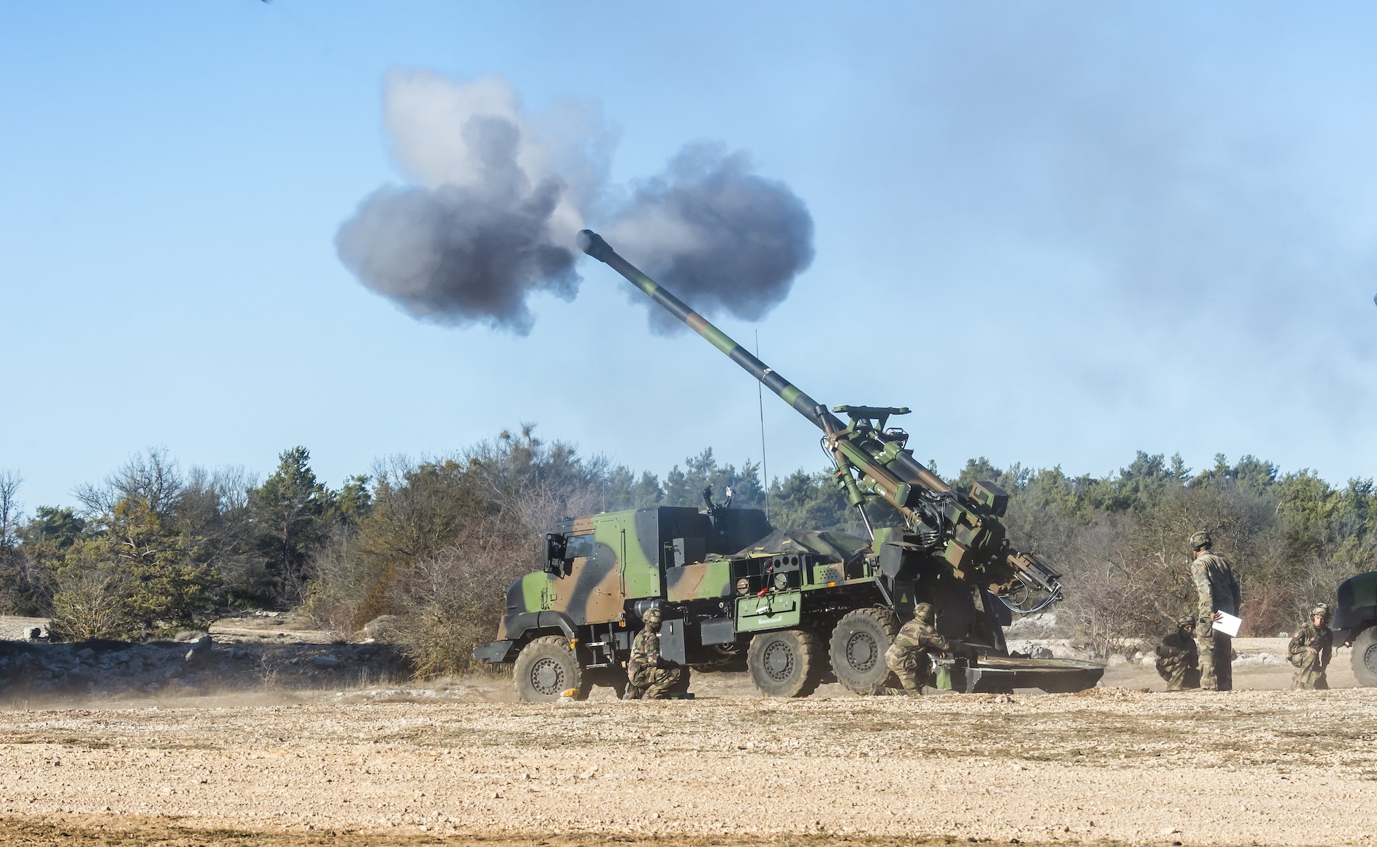 A Caesar artillery unit fires during a French exercise. 