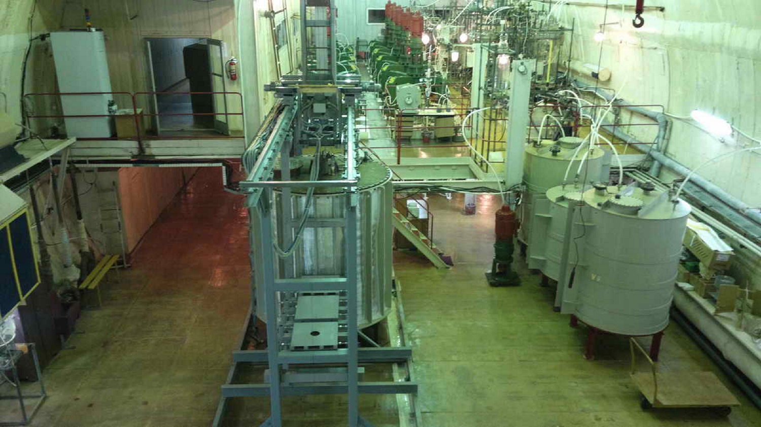 Sterile neutrino detector machinery in a large underground room in Russia