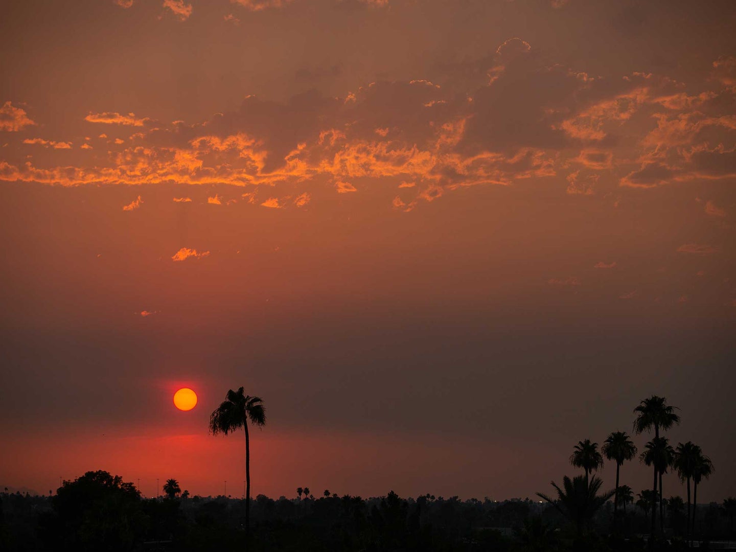 Heatwave in Phoenix Arizona sunset or sunrise red sun
