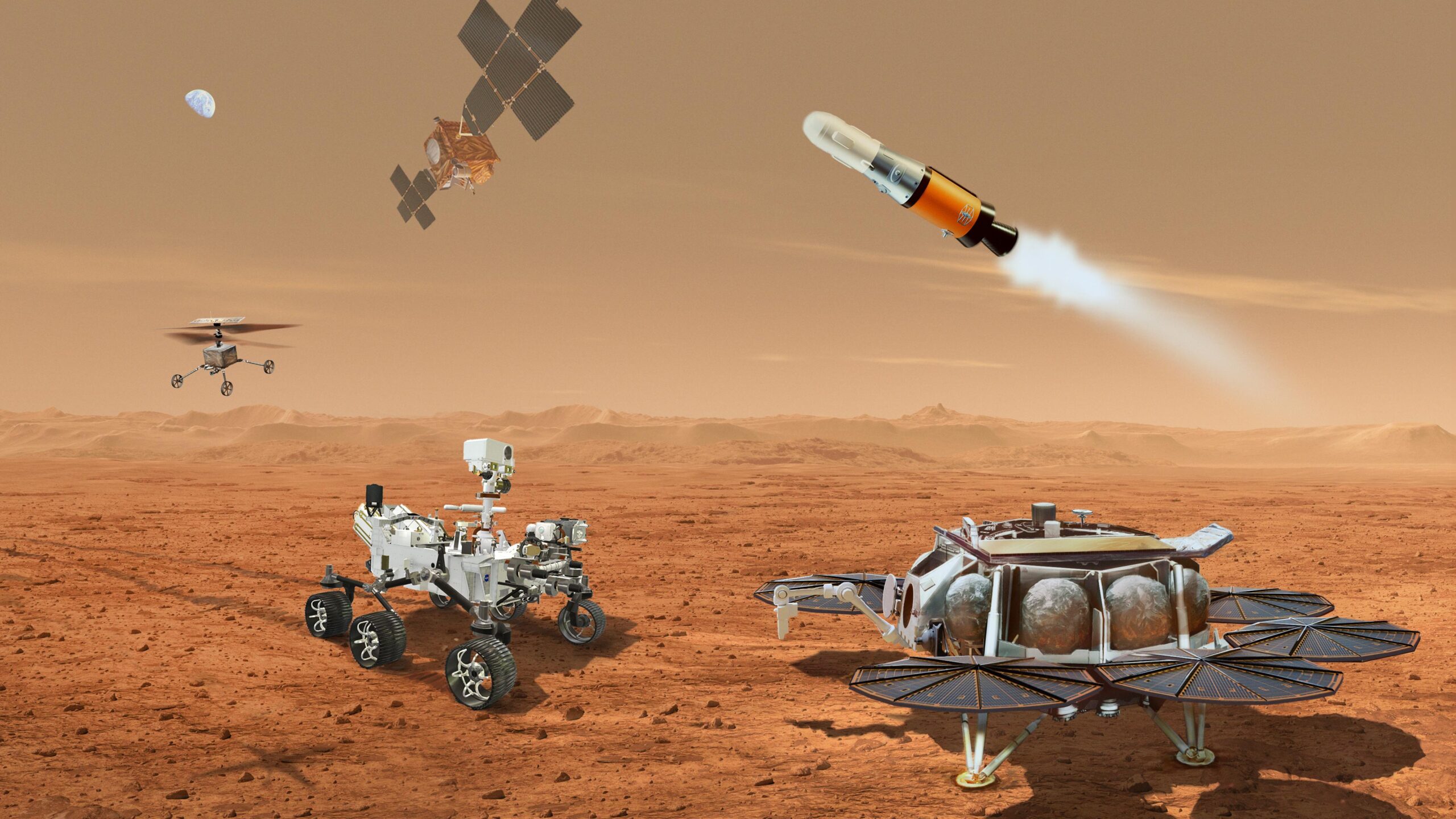 Multiple vehicles will be required to collect rock samples from Mars.
