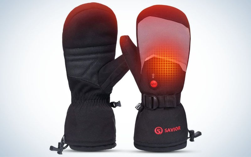 A pair of black Savior Thick Electric Heated Mittens on a plain background