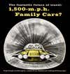 an illustration of a yellow hovercar with a family zipping through a tube. the text reads the fantastic future of travel: 1,500 mph family cars?