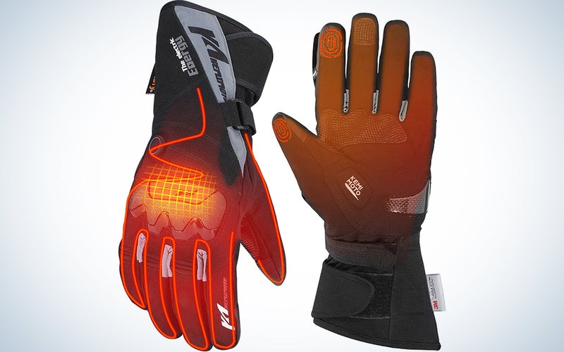The Kemimoto Heated motorcycle Gloves on a plain background