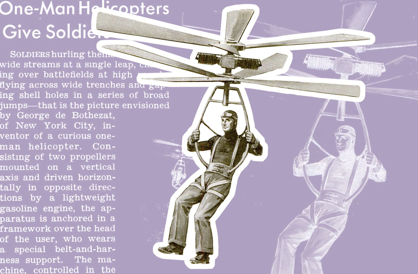 Archival material from Popular Science's coverage of jetpack attempts