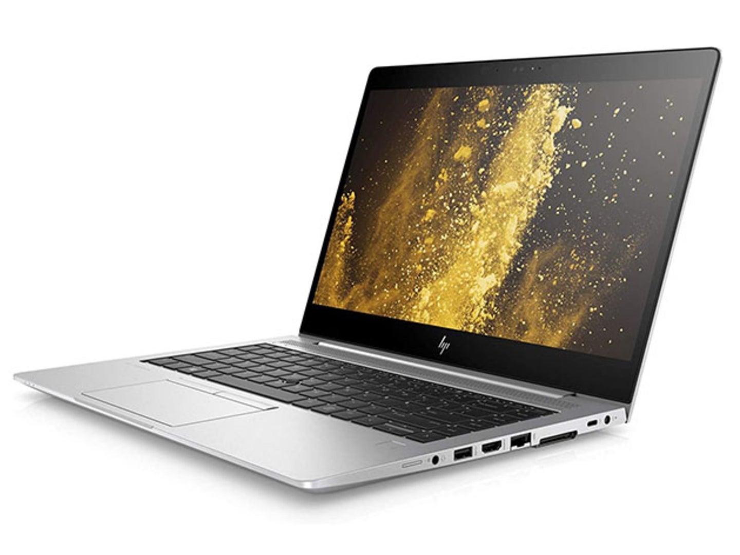An HP laptop on a white background