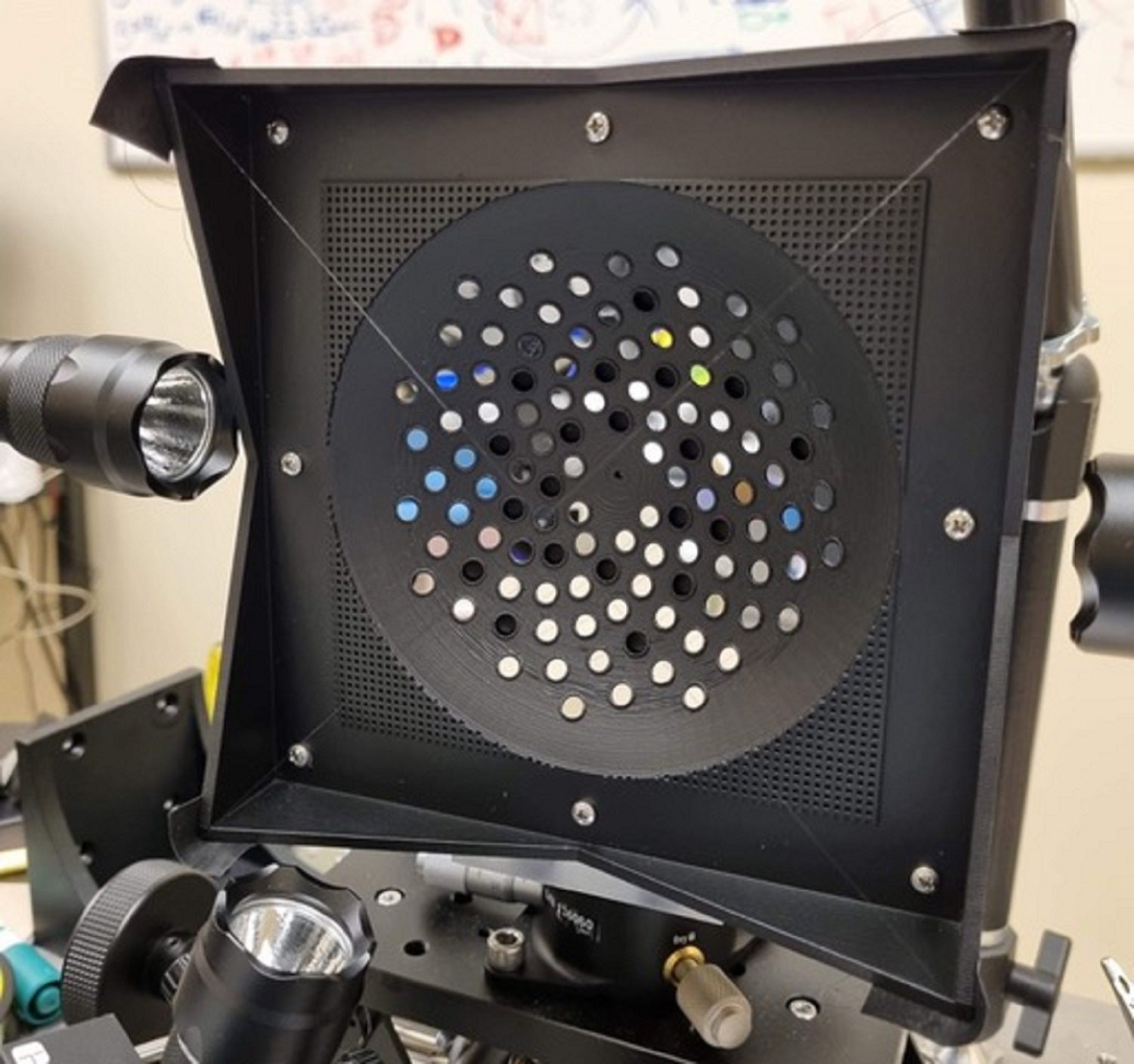 Stanford atom camera mirror array shown in the lab