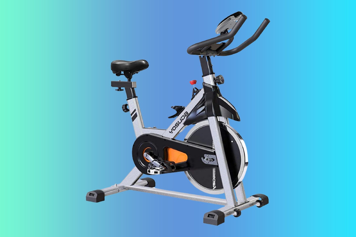 A spin bike on a blue and green background