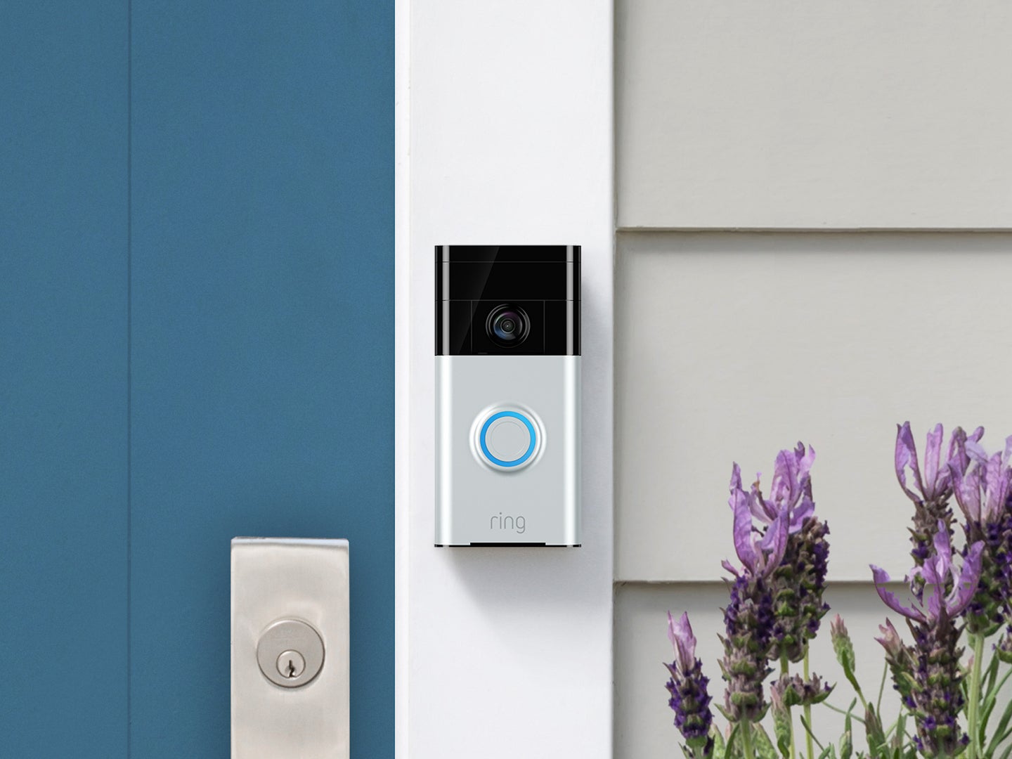 Ring Video Doorbell attached to door frame of house