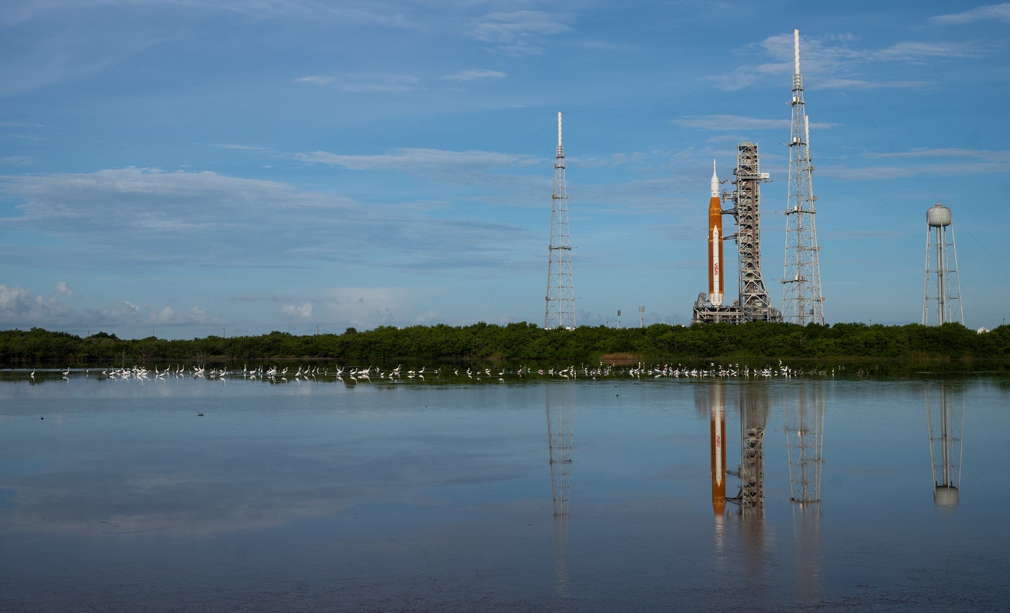 NASA’s Space Launch System rocket a mobile launcher on September 4 at the Kennedy Space Center in Florida.